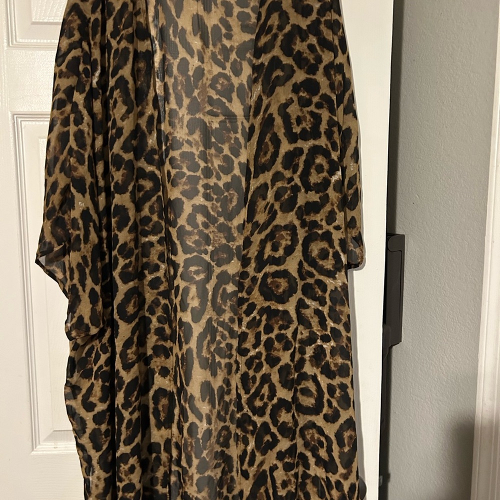 Leopard Print Swim Coverup - Black and Tan Plus size